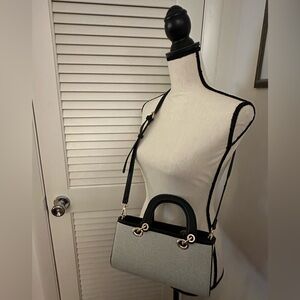 Madison West Classic Black and Linen Fabric Convertible Crossbody Purse